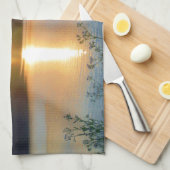 Blauwe zonsondergang op het meer theedoek (Quarter Fold)
