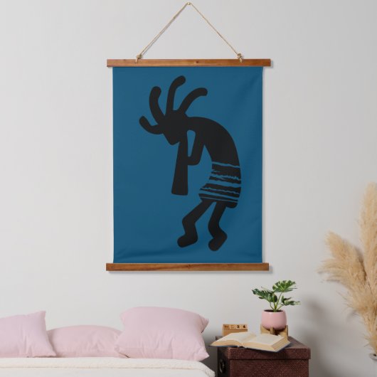 Blauwe zuidwestelijke Kokopelli Hangend Wandkleed (Slaapkamer)