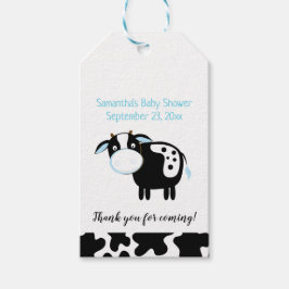 Blauwe Zuivel Koe Baby Shower Cadeaubord Cadeaulabel