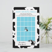 Blauwe Zuivel Koe Kraamfeest Bingo Spel (Staand voorkant)