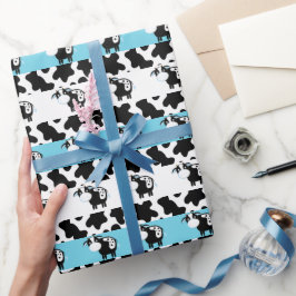 Blauwe Zuivelkoe Kraamcadeau Inpakpapier