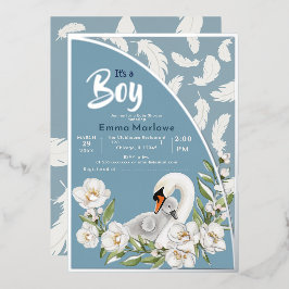 Blauwe Zwaan Baby Folie Uitnodiging