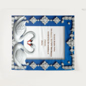 Blauwe Zwaan Hart Frame Trouwthema Wandkleed (Voorkant (horizontaal))