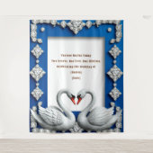 Blauwe Zwaan Hart Frame Trouwthema Wandkleed (Voorkant)