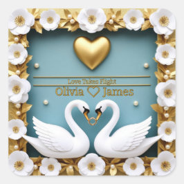 Blauwe Zwaan Huwelijk Aangepaste Namen Stijl 💍 Vierkante Sticker