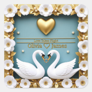 Blauwe Zwaan Huwelijk Aangepaste Namen Stijl 💍 Vierkante Sticker