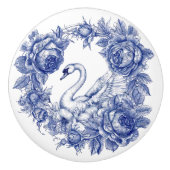 Blauwe Zwaan Roos Bloemenrand Keramische Knop (Voorkant)