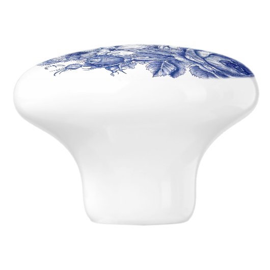 Blauwe Zwaan Roos Bloemenrand Keramische Knop (Zijkant)