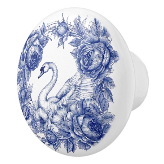 Blauwe Zwaan Roos Bloemenrand Keramische Knop (Rechts)