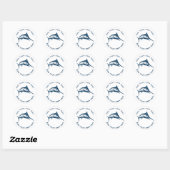 Blauwe Zwaardvis Aangepaste Tekst Ronde Sticker (Vel)