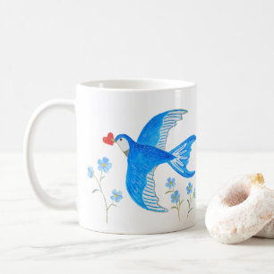 Blauwe Zwaluw met Rode Hart Vogel Volkskunst Koffiemok