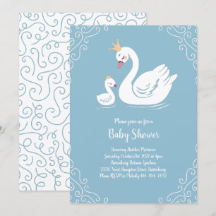 Blauwe Zwanen Baby Shower Vogel met Kroon Kaart
