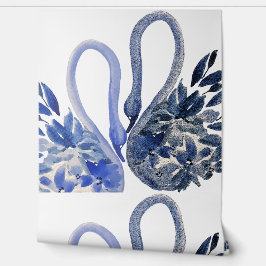 Blauwe Zwanen Watercolor Kunst Behang