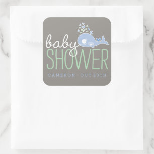 Blauwe Zwangere Mama Walvis Jongen Baby Shower Fee Vierkante Sticker