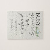 Blauwe zwangerschap aankondiging kleine pompoen pu legpuzzel (Horizontaal)