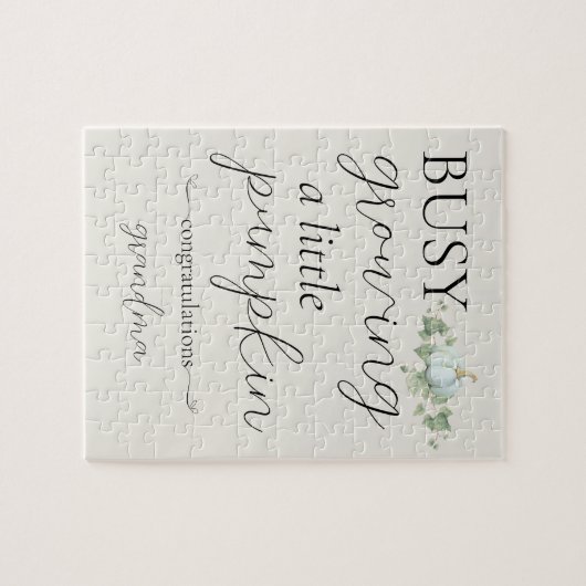 Blauwe zwangerschap aankondiging kleine pompoen pu legpuzzel (Horizontaal)