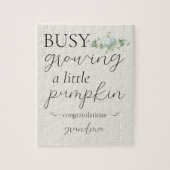 Blauwe zwangerschap aankondiging kleine pompoen pu legpuzzel (Verticaal)