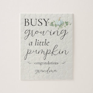 Blauwe zwangerschap aankondiging kleine pompoen pu legpuzzel