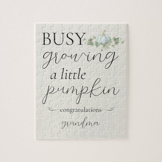 Blauwe zwangerschap aankondiging kleine pompoen pu legpuzzel (Verticaal)