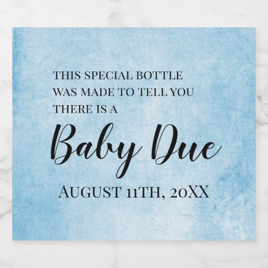 Blauwe Zwangerschaps Aankondiging Mousserende Wijn Sparkling Wijnetiket (Enkel label)