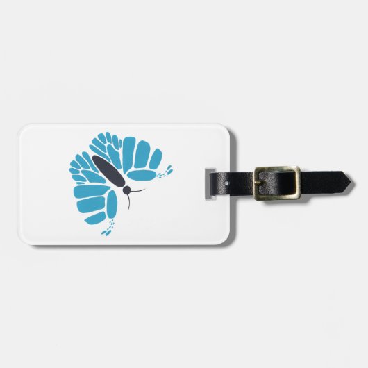 Blauwe zwarte abstracte vlindervliegende bagagelab bagagelabel (Voorkant horizontaal)