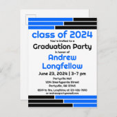 Blauwe & Zwarte Bars Afstudeerfeest Uitnodiging Briefkaart (Voorkant / Achterkant)