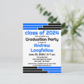 Blauwe & Zwarte Bars Afstudeerfeest Uitnodiging Briefkaart (Staand voorkant)