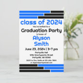 Blauwe & Zwarte Bars Één Foto Afstudeerder Partij Kaart (Staand voorkant)