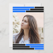 Blauwe & Zwarte Bars Één Foto Afstudeerder Partij Kaart (Achterkant)