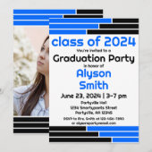 Blauwe & Zwarte Bars Één Foto Afstudeerder Partij Kaart (Voorkant / Achterkant)