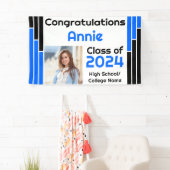 Blauwe & Zwarte Bars Één Foto Afstuderen Spandoek (Insitu)