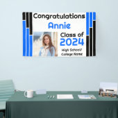 Blauwe & Zwarte Bars Één Foto Afstuderen Spandoek (Beurs)