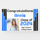 Blauwe & Zwarte Bars Één Foto Afstuderen Spandoek (Horizontaal)