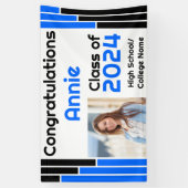 Blauwe & Zwarte Bars Één Foto Afstuderen Spandoek (Verticaal)