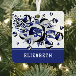 Blauwe zwarte basketballen sterren gepersonaliseer metalen ornament