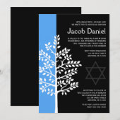 Blauwe Zwarte Boom van Life Bar Mitzvah-uitnodigin Kaart (Voorkant / Achterkant)