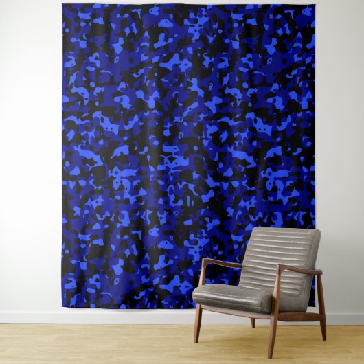 Blauwe zwarte Camouflage Wandkleed (In situ)