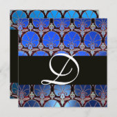 BLAUWE ZWARTE DAMASKCARNATIES MONOGRAM KAART (Voorkant / Achterkant)