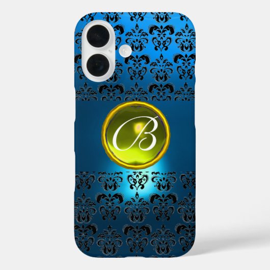 BLAUWE ZWARTE DAMASKGEEL GEM MONOGRAM Case-Mate iPhone CASE (Achterkant)