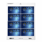 BLAUWE ZWARTE DAMASKMONOGRAM, saffierturquase Etiket (Full Sheet)