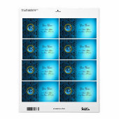 BLAUWE ZWARTE DAMASKMONOGRAM, saffierturquase Etiket (Full Sheet)