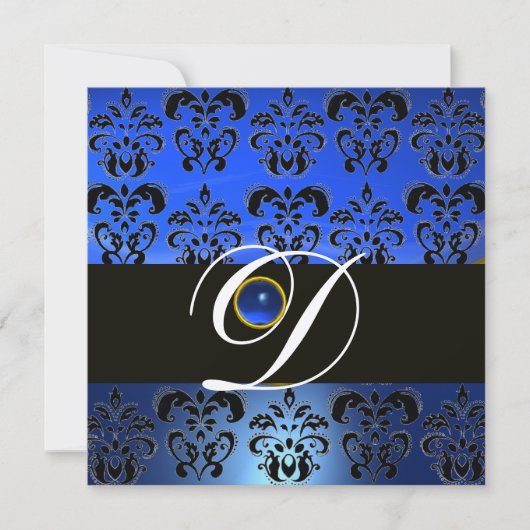 BLAUWE ZWARTE DAMAST MONOGRAM SAFFIER CHAMPAGNE KAART (Voorkant)