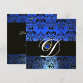 BLAUWE ZWARTE DAMAST MONOGRAM SAFFIER CHAMPAGNE KAART (Voorkant / Achterkant)
