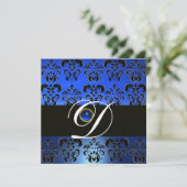 BLAUWE ZWARTE DAMAST MONOGRAM SAFFIER CHAMPAGNE KAART (Staand voorkant)