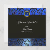 BLAUWE ZWARTE DAMAST MONOGRAM SAFFIER CHAMPAGNE KAART (Achterkant)
