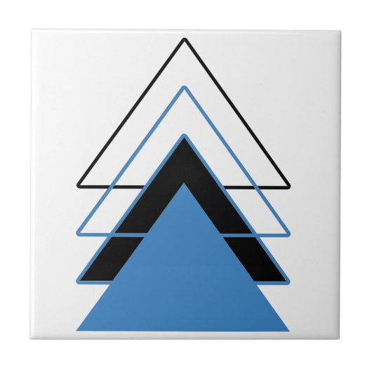 Blauwe zwarte driehoeken geometrische abstracte mi tegeltje (Voorkant)