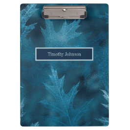 Blauwe zwarte eikenhouten bladeren klembord