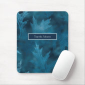 Blauwe zwarte eikenhouten bladeren muismat (Met muis)