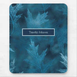 Blauwe zwarte eikenhouten bladeren muismat