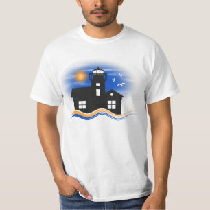 Blauwe zwarte en gele vuurtoren Saacape Mannen T-shirt